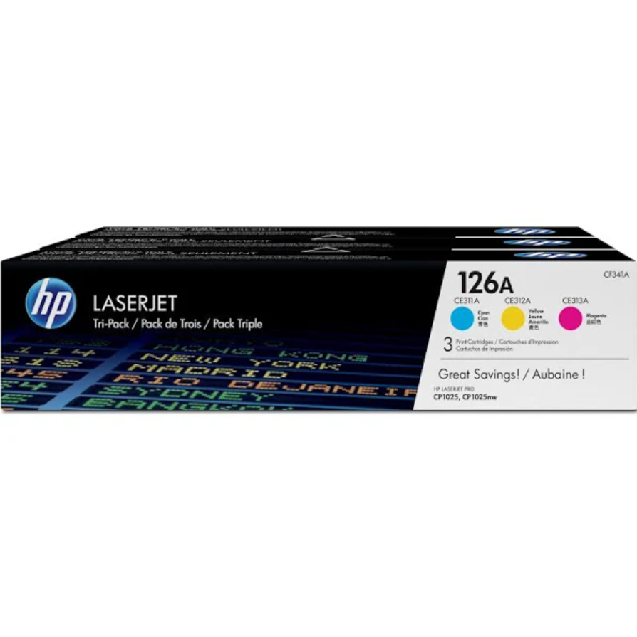 HP 126A 3-pack Cyan/Magenta/Yellow Original LaserJet Toner Cartridges CF341A