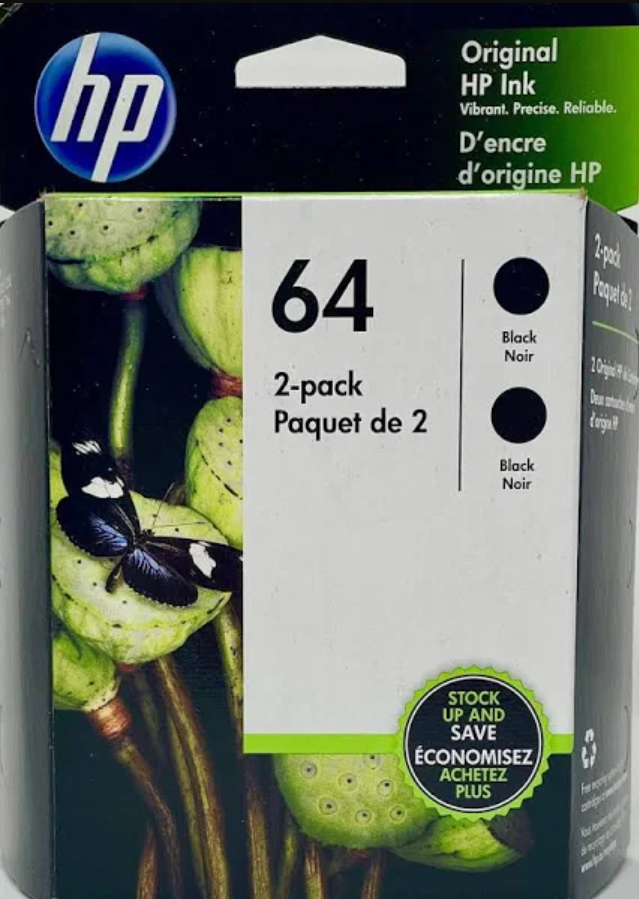 2PK 64 BLACK ORIGINAL INK CRTG